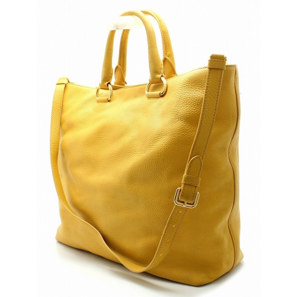 Prada Handbag Yellow Tote Shoulder Leather Bag Bag 2WAY - Picture 1 of 9